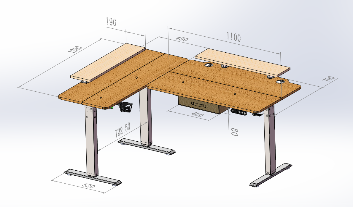 160 x 120cm L-förmiger Stehschreibtisch, verstellbarer elektrischer Sitz- und Stehpult für Zuhause und Büro mit Monitorständer und Schublade, Eiche