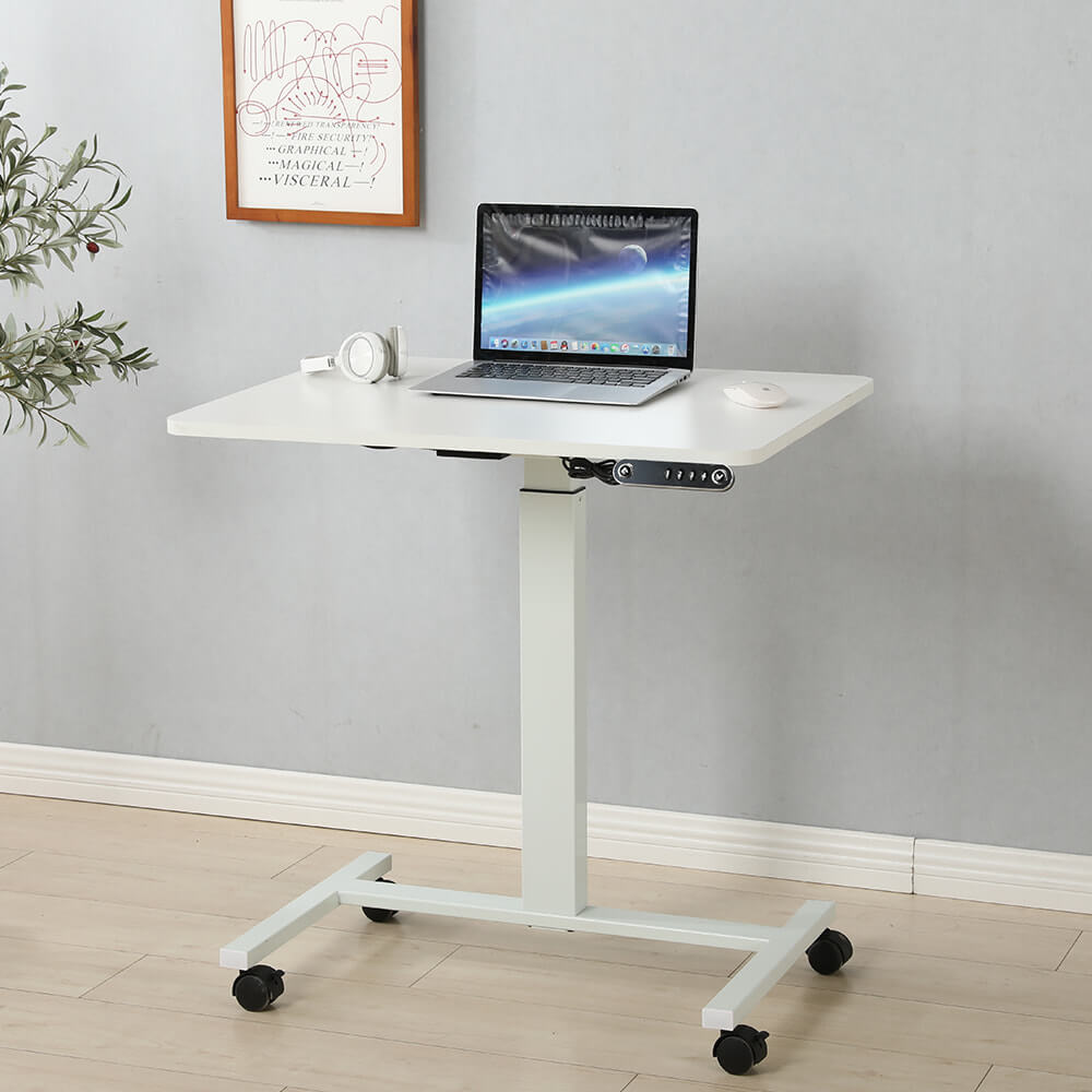 28''x20'' Electric Height Adjustable Laptop Desk, Mobile Standing Desk with Wheels, White, Brown, Black