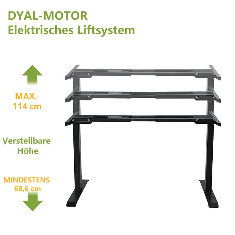 Elektrisch Tischgestell / Schreibtischgestell elektrisch höhenverstellbar mit 2 Motoren, 4 Höhenspeicherplätzen und Rollen, geeignet für die meisten Tischplatten