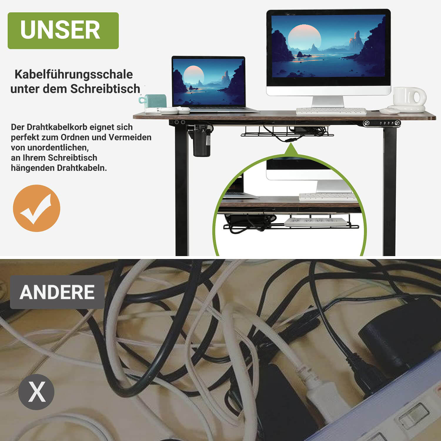 140 x 60cm Elektrisch Höhenverstellbarer Schreibtisch - Sitz-Stehpult für Büro & Home-Office, Rollen