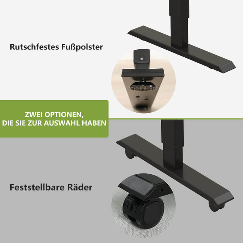 Elektrisch Tischgestell / Schreibtischgestell elektrisch höhenverstellbar mit 2 Motoren, 4 Höhenspeicherplätzen und Rollen, geeignet für die meisten Tischplatten