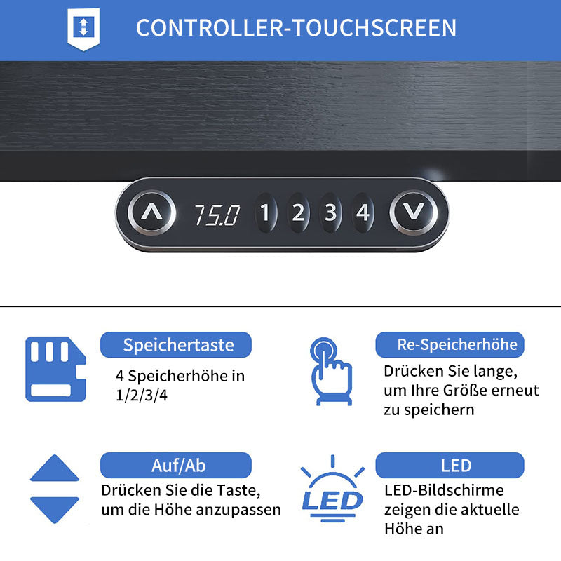 140(160) x 76 cm höhenverstellbarer elektrischer Sitz- und Stehständer für Zuhause und Büro mit Monitorständer und Schublade