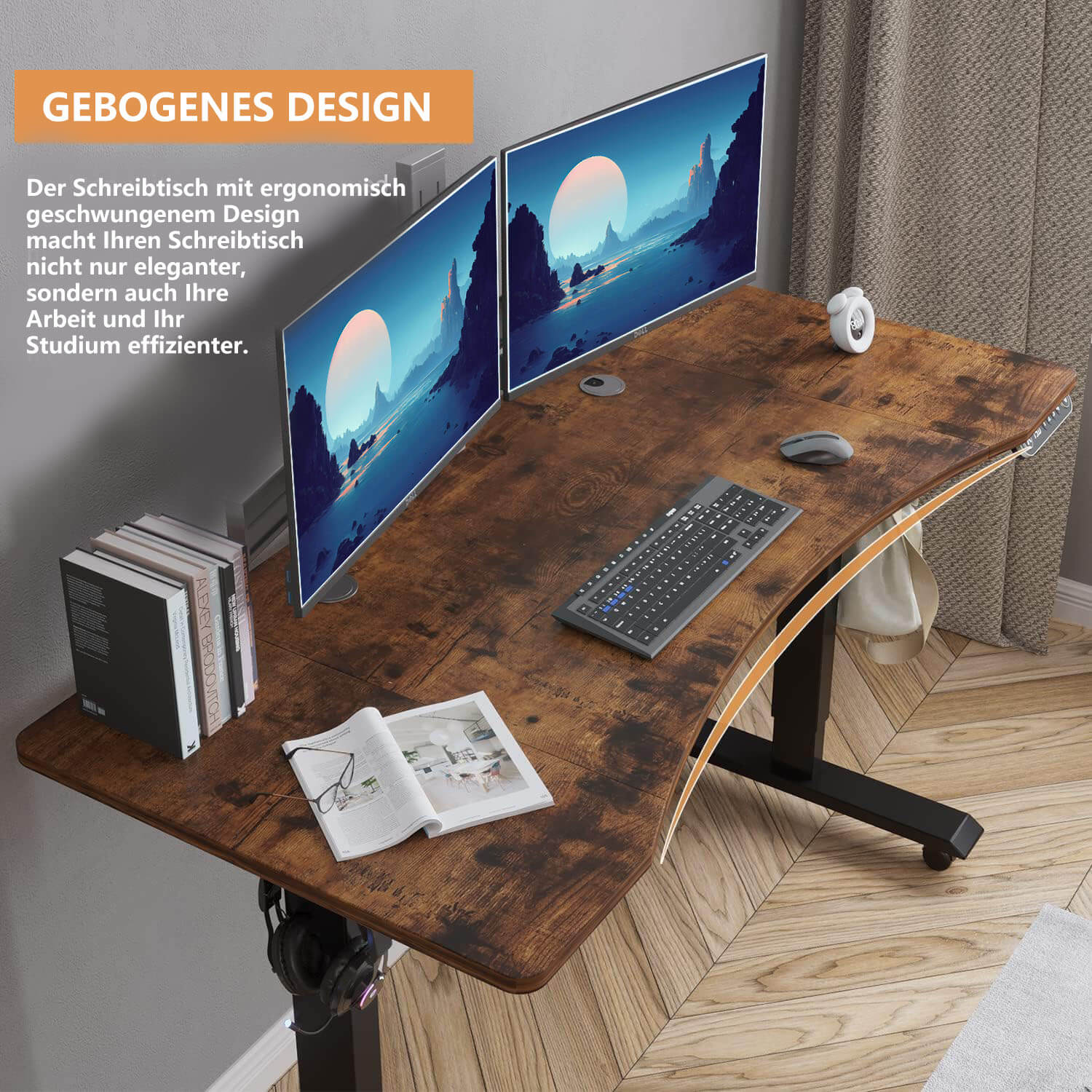 55"x 30" Standing Desk Electric Height Adjustable Computer Desk for Home&Office with Wheels, Oak or Brown