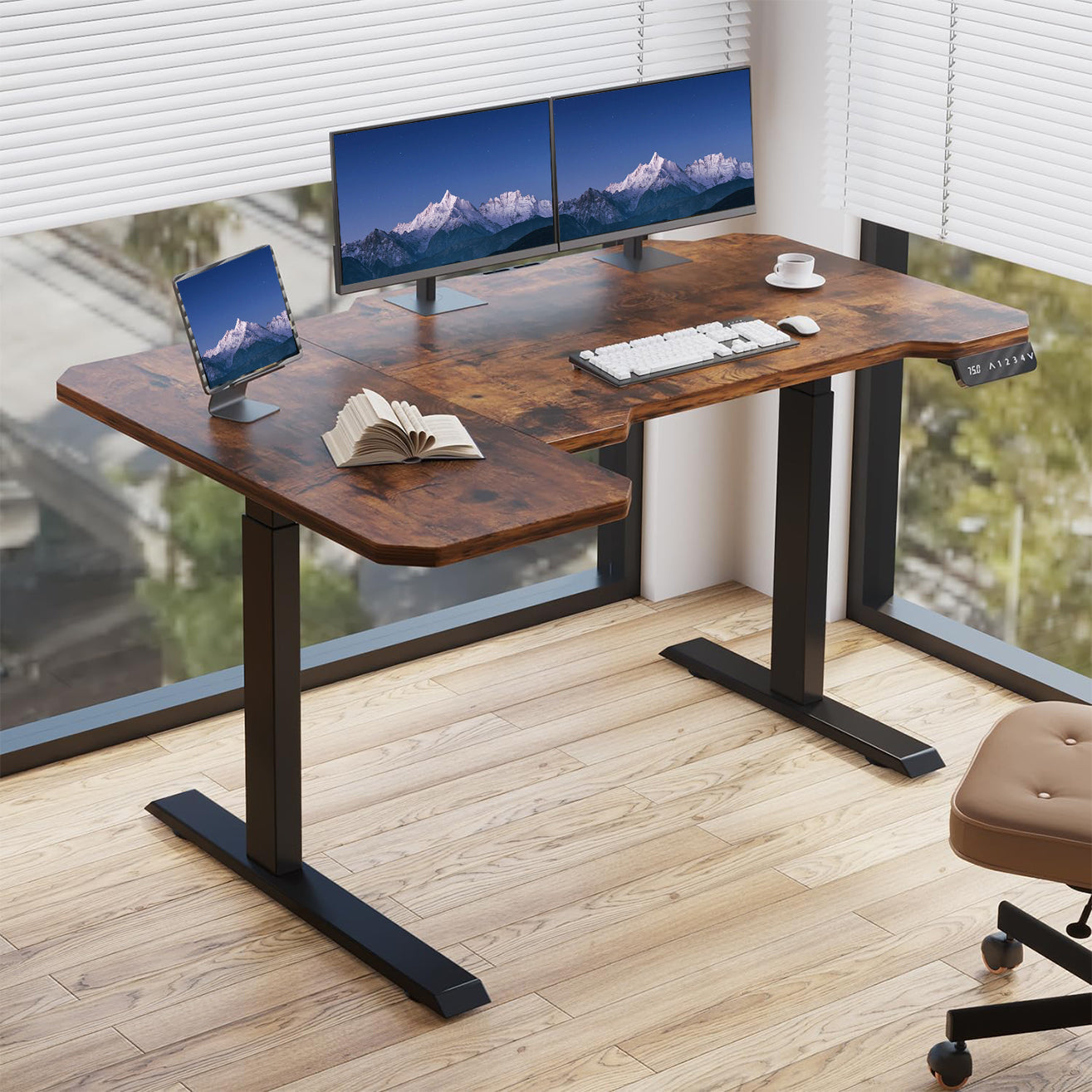Hilodesk 150cm L-förmiger schreibtisch elektrisch höhenverstellbar eckschreibtisch, mit zwei Motoren, l förmiger tisch stehpult