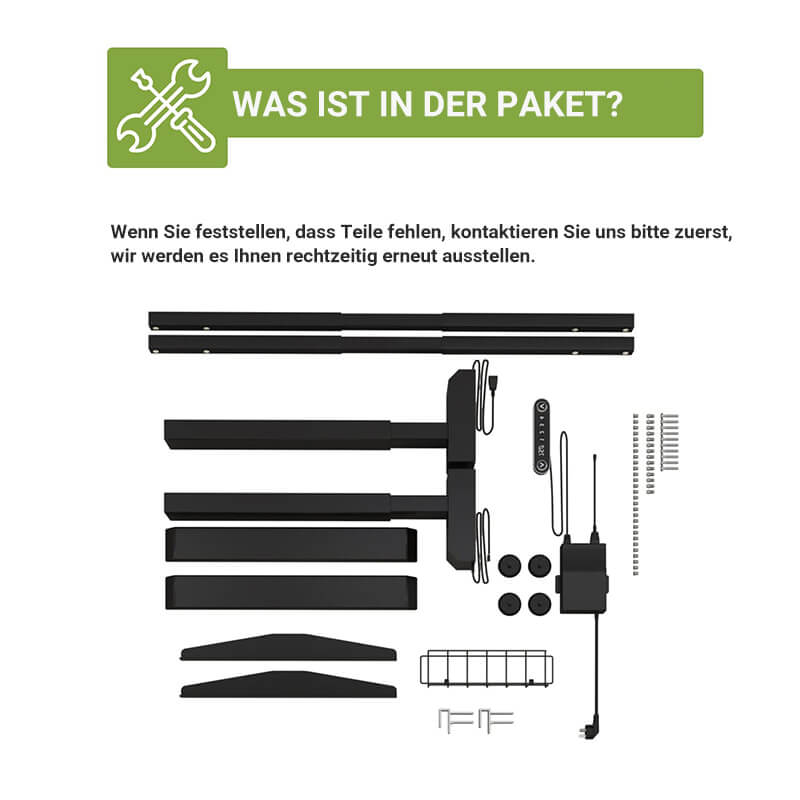 Elektrisch Tischgestell / Schreibtischgestell elektrisch höhenverstellbar mit 2 Motoren, 4 Höhenspeicherplätzen und Rollen, geeignet für die meisten Tischplatten