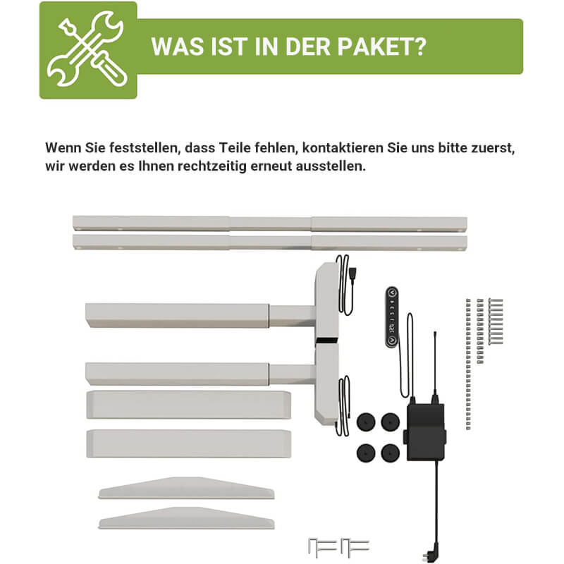 Elektrisch Tischgestell / Schreibtischgestell elektrisch höhenverstellbar mit 2 Motoren, 4 Höhenspeicherplätzen und Rollen, geeignet für die meisten Tischplatten