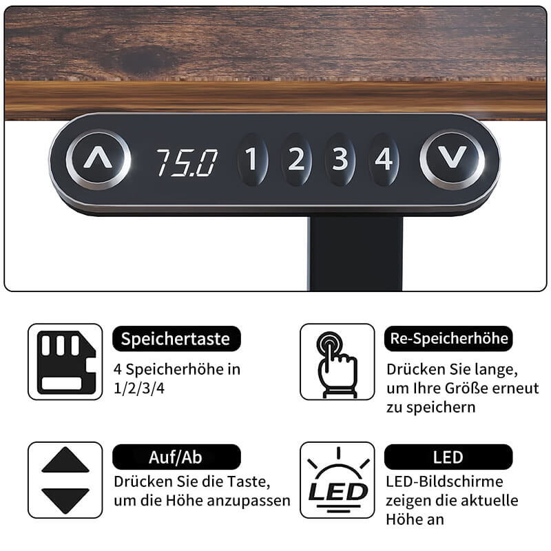 140 x 60cm Elektrisch Höhenverstellbarer Schreibtisch - Sitz-Stehpult für Büro & Home-Office, Rollen