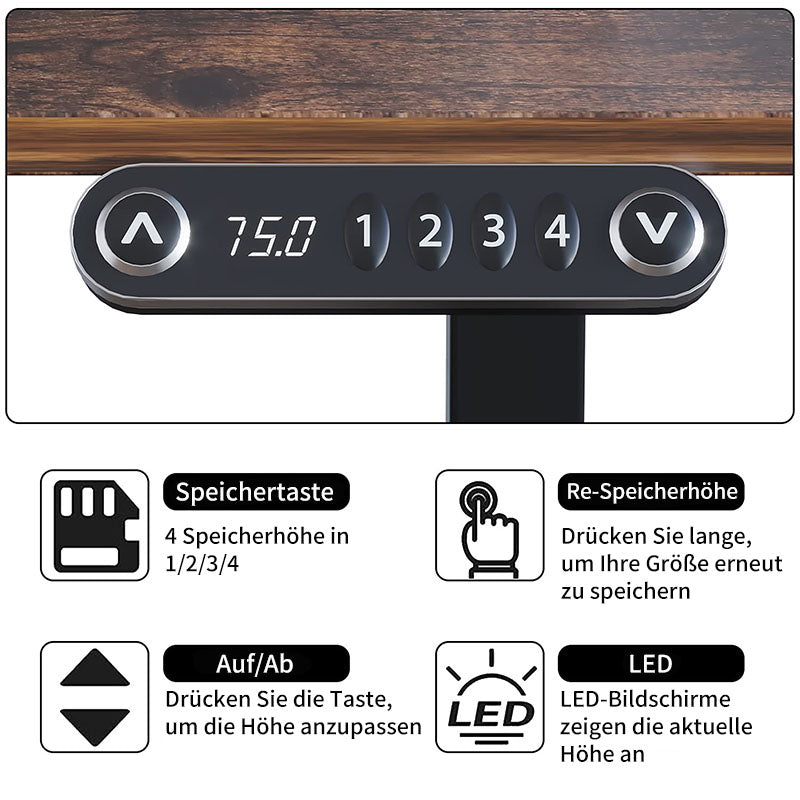 140(160) x 76 cm höhenverstellbarer elektrischer Sitz- und Stehständer für Zuhause und Büro mit Monitorständer und Schublade