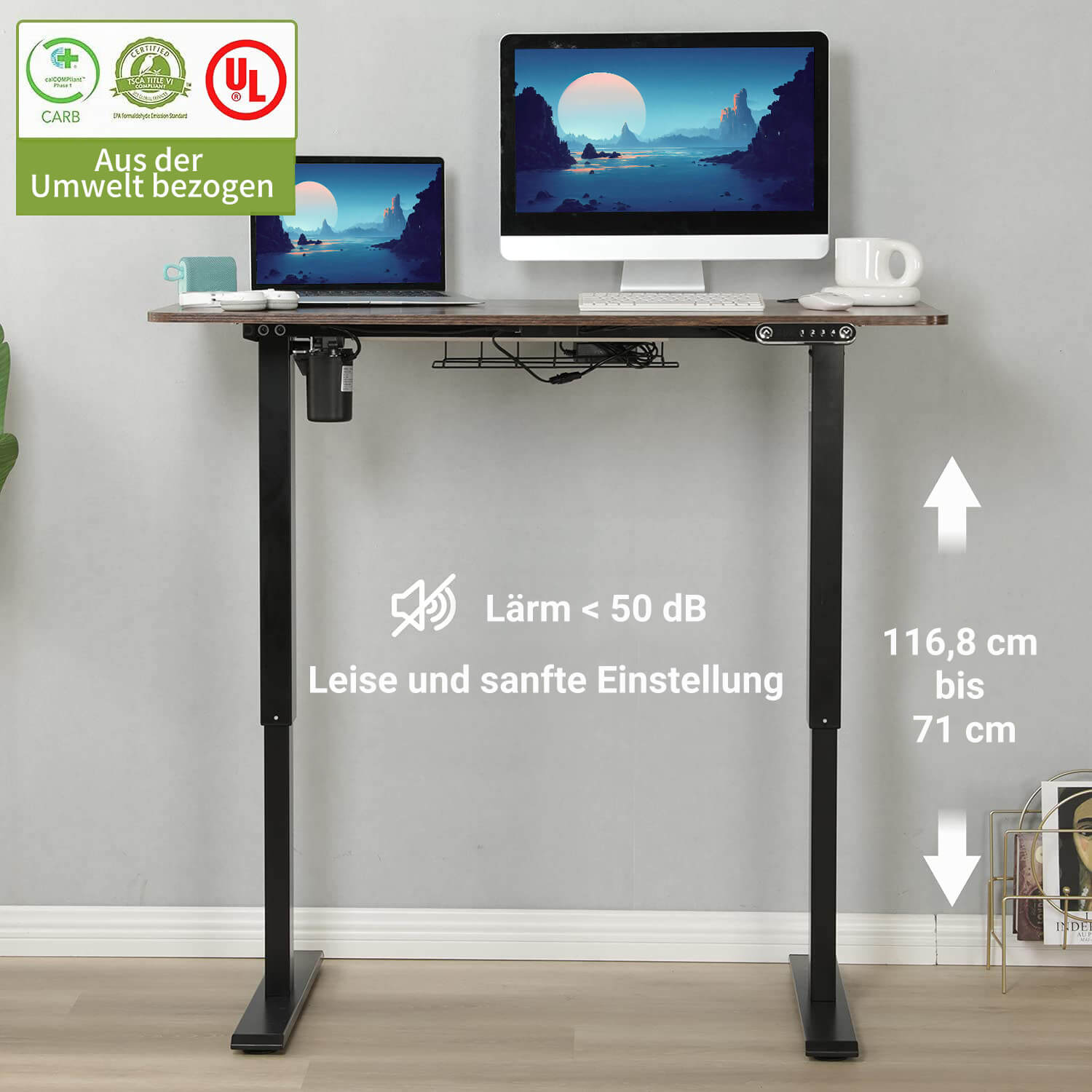 140 x 60cm Elektrisch Höhenverstellbarer Schreibtisch - Sitz-Stehpult für Büro & Home-Office, Rollen