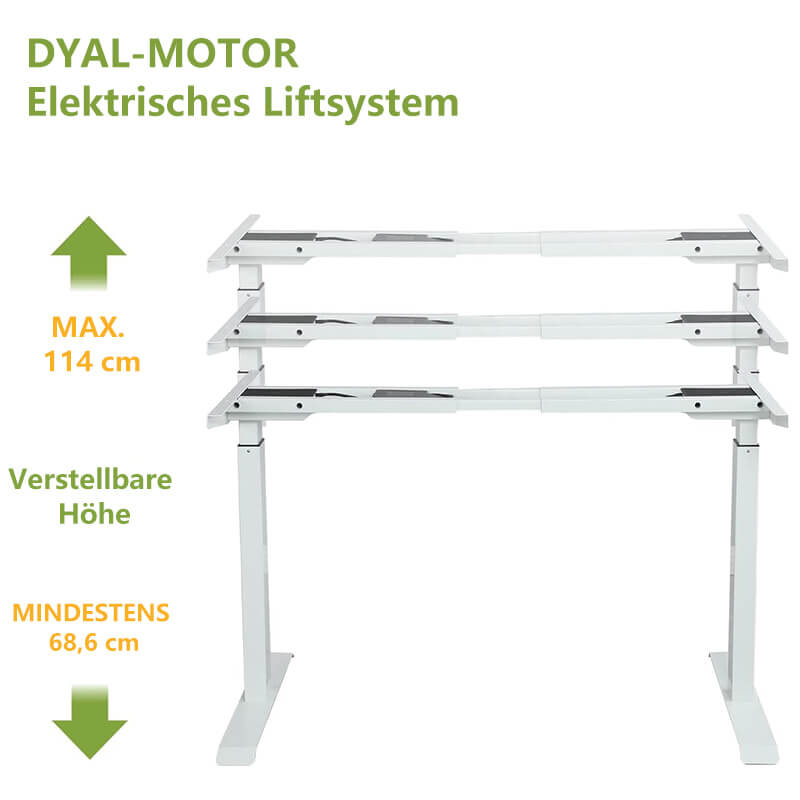Elektrisch Tischgestell / Schreibtischgestell elektrisch höhenverstellbar mit 2 Motoren, 4 Höhenspeicherplätzen und Rollen, geeignet für die meisten Tischplatten