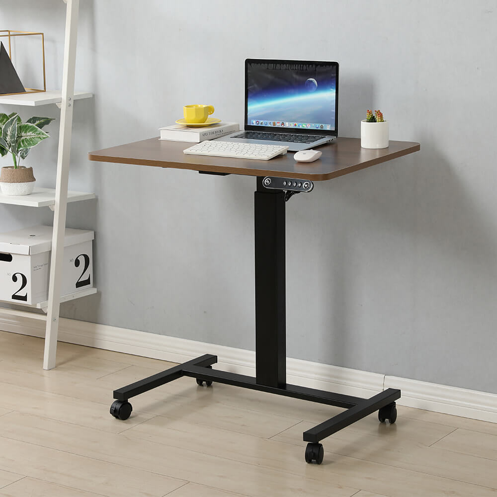 28''x20'' Electric Height Adjustable Laptop Desk, Mobile Standing Desk with Wheels, White, Brown, Black