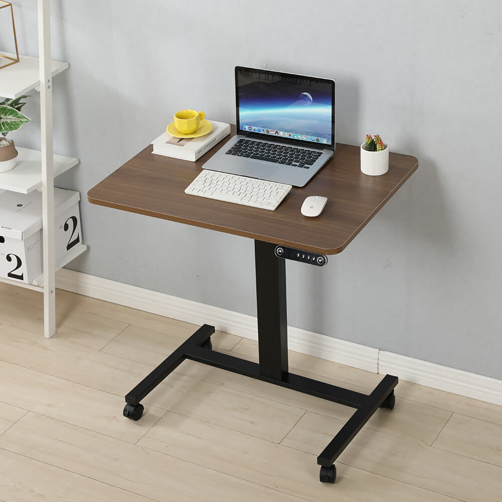 28''x20'' Electric Height Adjustable Laptop Desk, Mobile Standing Desk with Wheels, White, Brown, Black