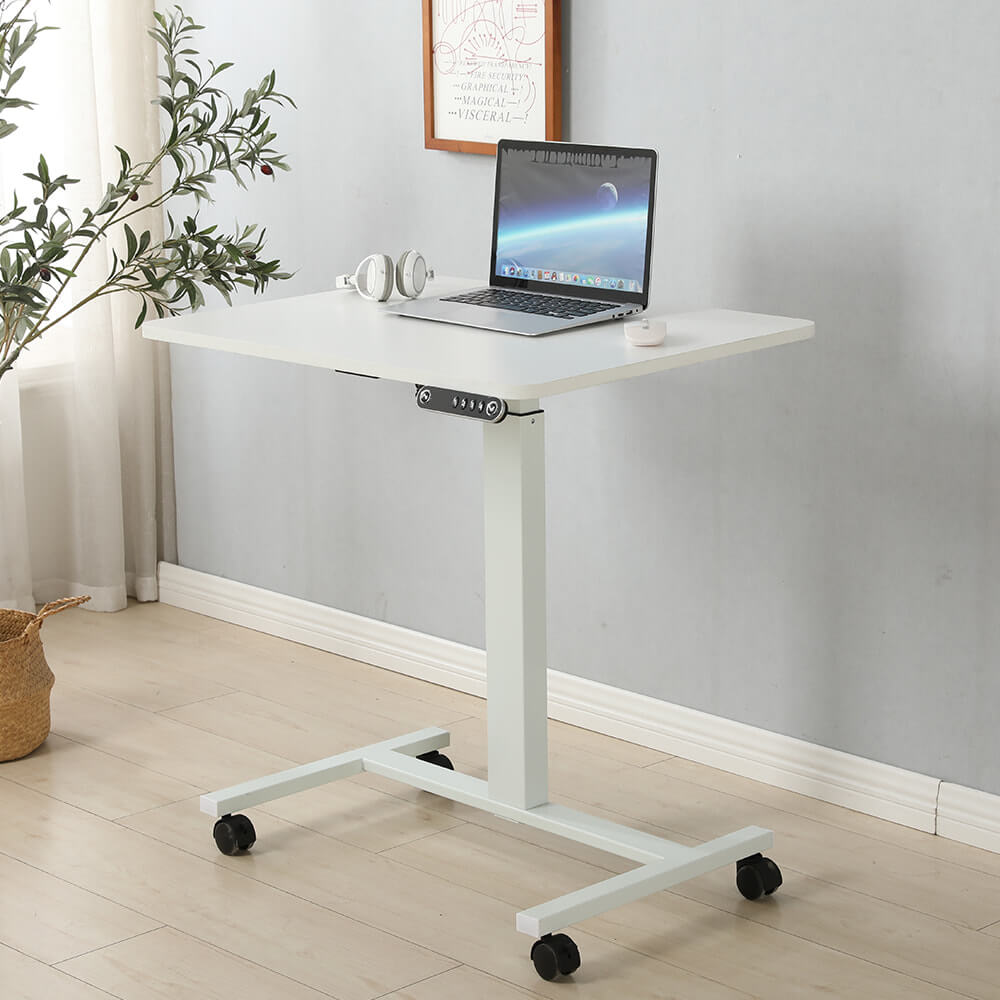 28''x20'' Electric Height Adjustable Laptop Desk, Mobile Standing Desk with Wheels, White, Brown, Black