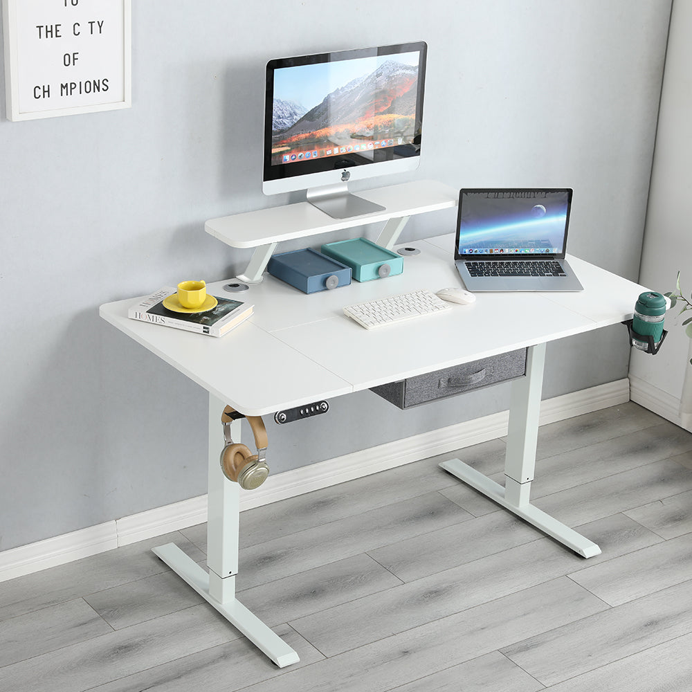 140(160) x 76 cm höhenverstellbarer elektrischer Sitz- und Stehständer für Zuhause und Büro mit Monitorständer und Schublade
