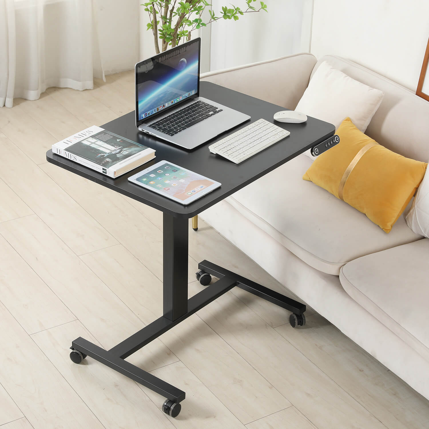 28''x20'' Electric Height Adjustable Laptop Desk, Mobile Standing Desk with Wheels, White, Brown, Black