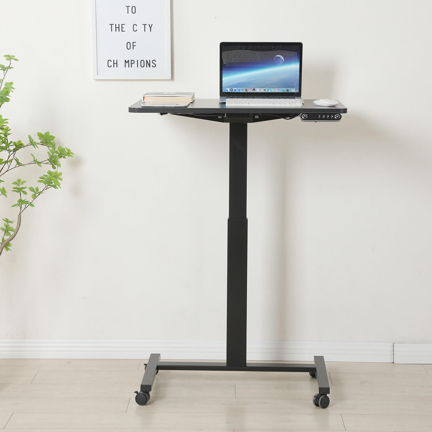28''x20'' Electric Height Adjustable Laptop Desk, Mobile Standing Desk with Wheels, White, Brown, Black