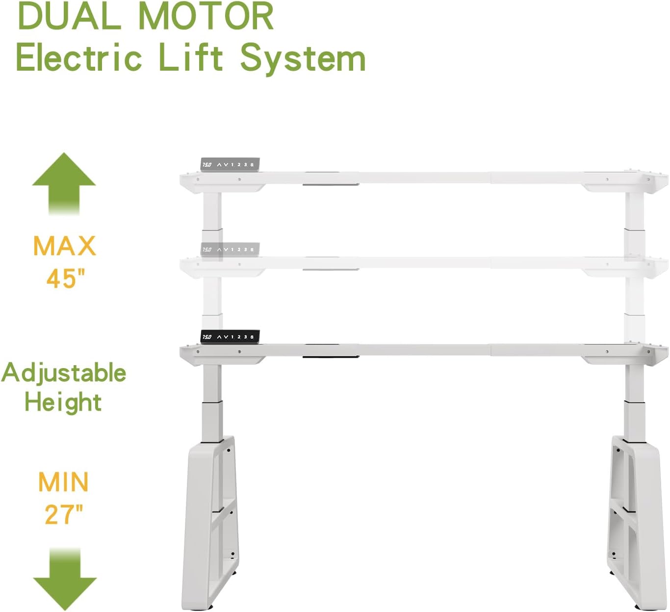 Hilodesk Stehpultgestell mit zwei Motoren und Höhenverstellung, verstellbare Schreibtischbeine mit USB-Ladeanschlüssen, exquisite trapezförmige Beine