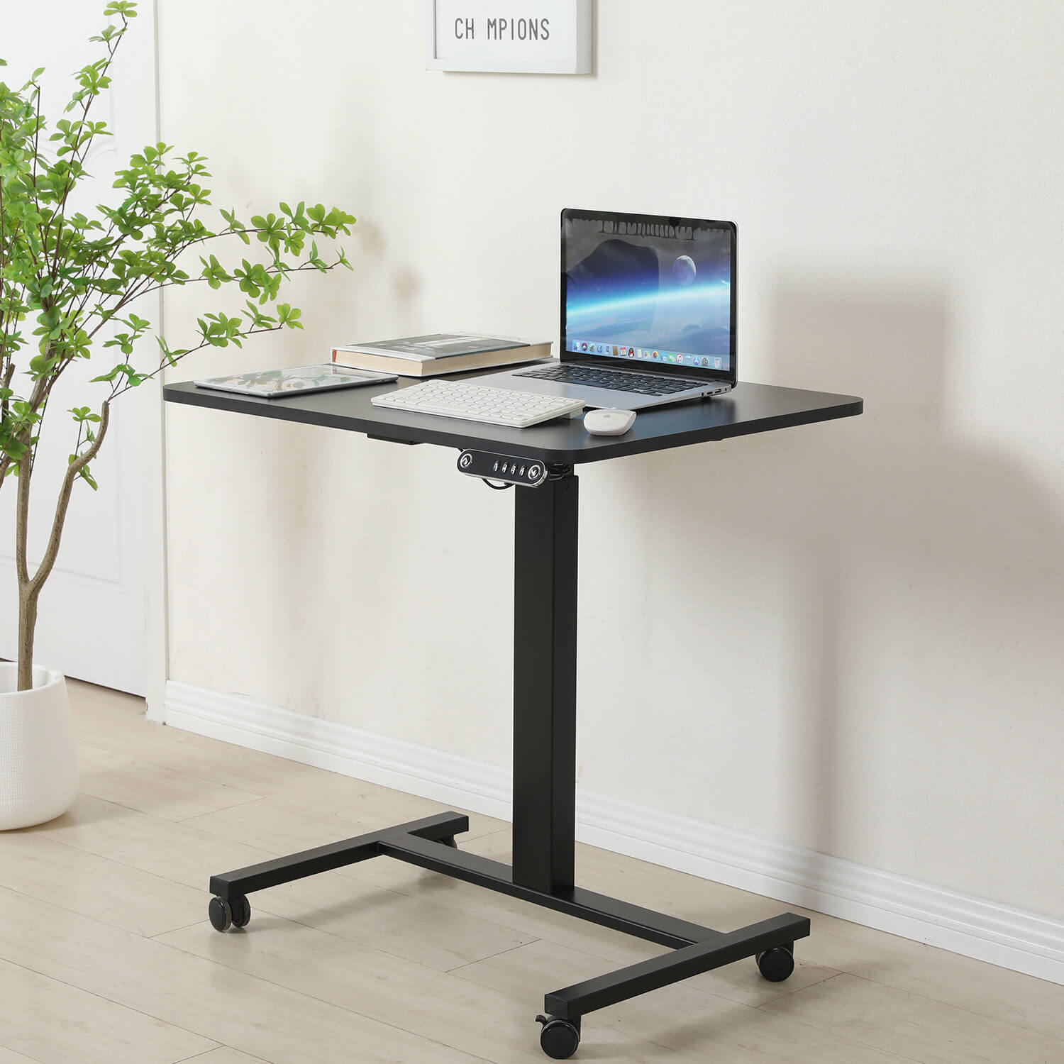 28''x20'' Electric Height Adjustable Laptop Desk, Mobile Standing Desk with Wheels, White, Brown, Black