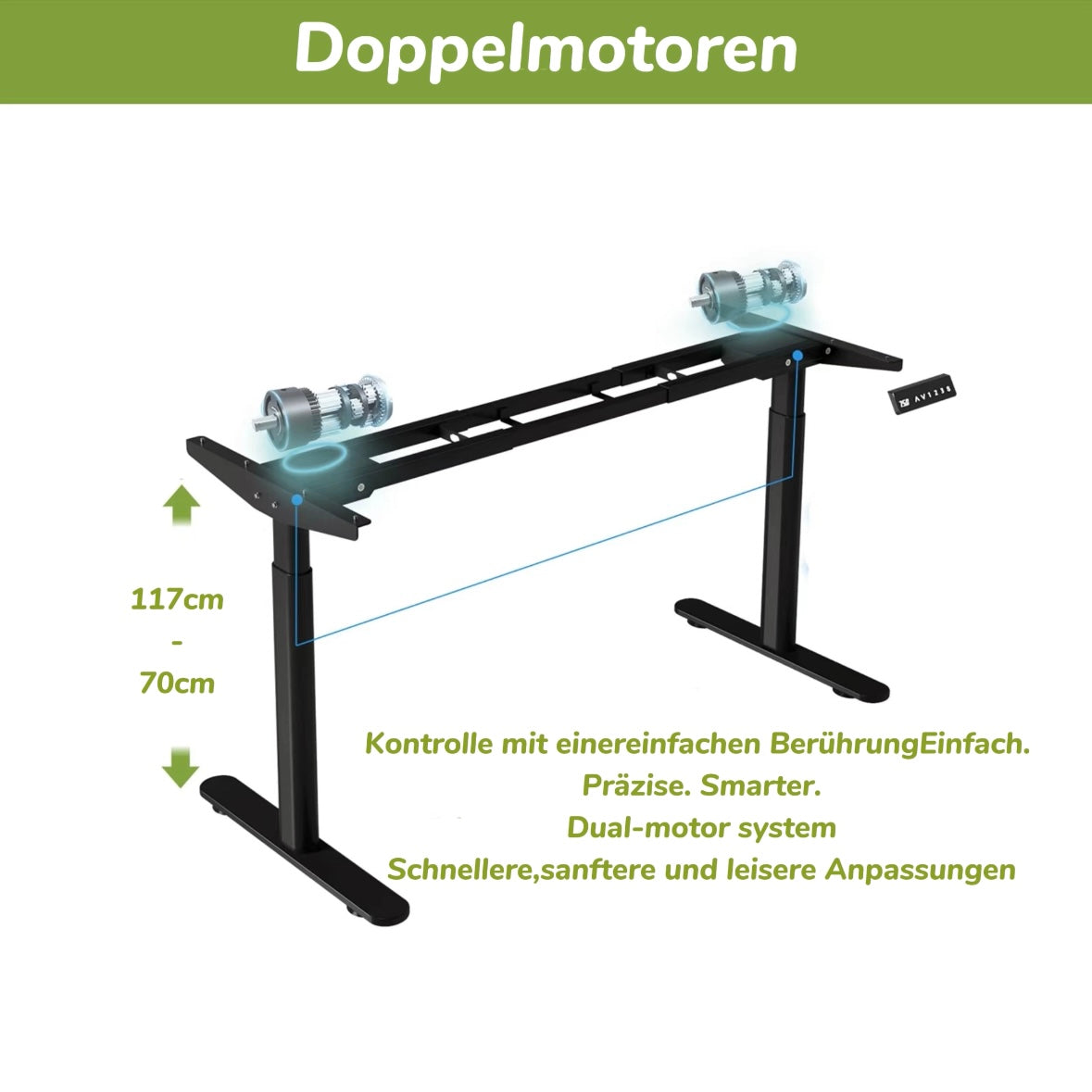 Hilodesk Höhenverstellbarer Schreibtisch elektrisch, 150 x 76 cm Tischoberfläche, Memory-Funktion mit 3 Höhen, Auffahrschutz, Braun, Weiß, Vollständiger Desktop