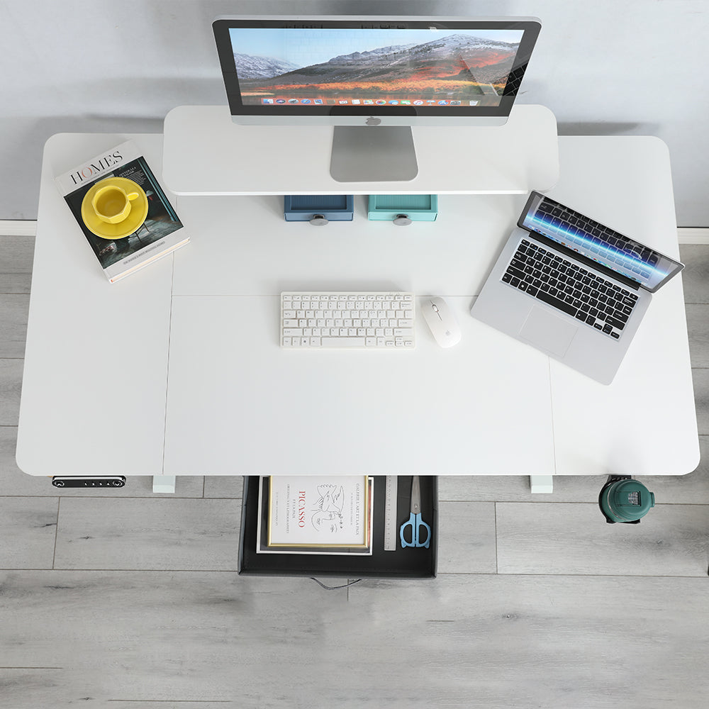 140(160) x 76 cm höhenverstellbarer elektrischer Sitz- und Stehständer für Zuhause und Büro mit Monitorständer und Schublade