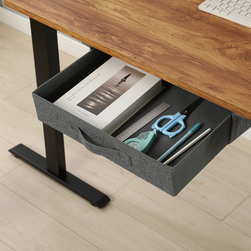 160 x 120cm L-förmiger Stehschreibtisch, verstellbarer elektrischer Sitz- und Stehpult für Zuhause und Büro mit Monitorständer und Schublade, Eiche