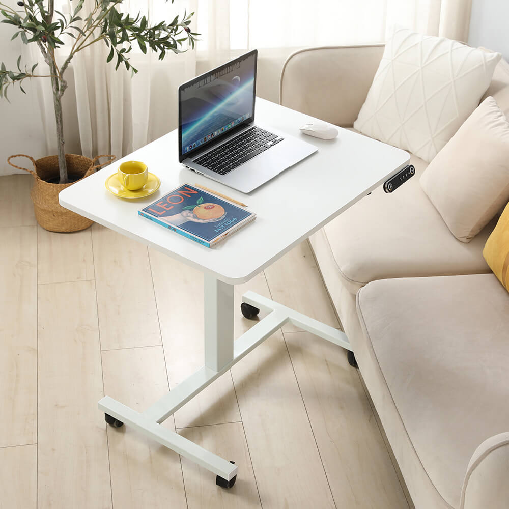 28''x20'' Electric Height Adjustable Laptop Desk, Mobile Standing Desk with Wheels, White, Brown, Black