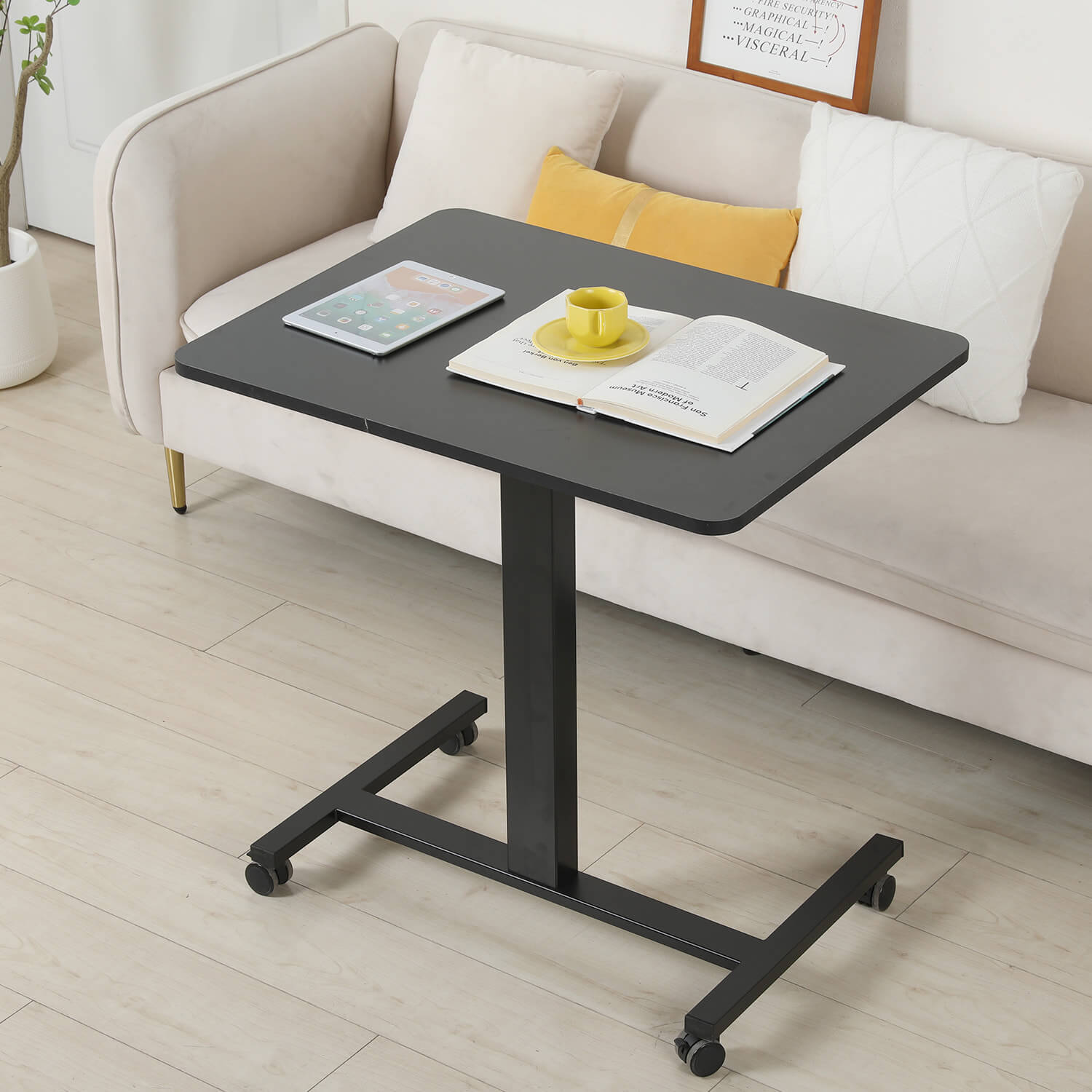 28''x20'' Electric Height Adjustable Laptop Desk, Mobile Standing Desk with Wheels, White, Brown, Black