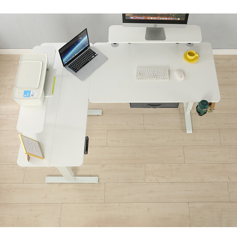 160 x 120cm L-förmiger Stehschreibtisch, verstellbarer elektrischer Sitz- und Stehpult für Zuhause und Büro mit Monitorständer und Schublade, Eiche