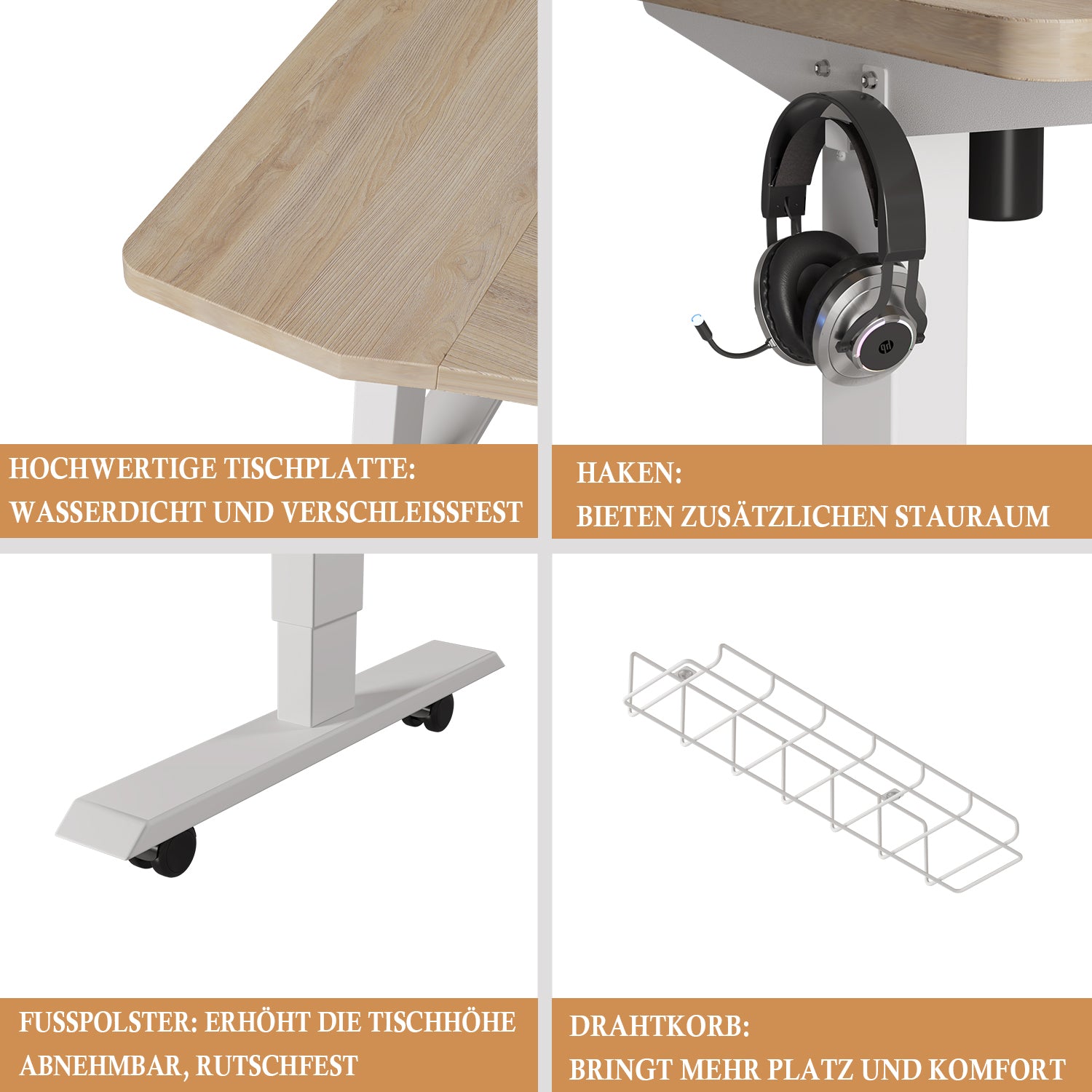 55"x 30" Standing Desk Electric Height Adjustable Computer Desk for Home&Office with Wheels, Oak or Brown