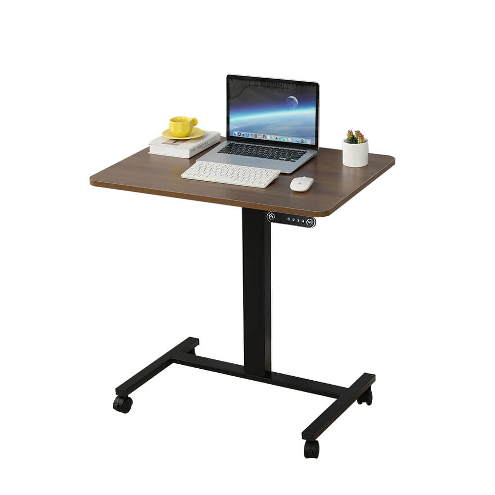 28''x20'' Electric Height Adjustable Laptop Desk, Mobile Standing Desk with Wheels, White, Brown, Black
