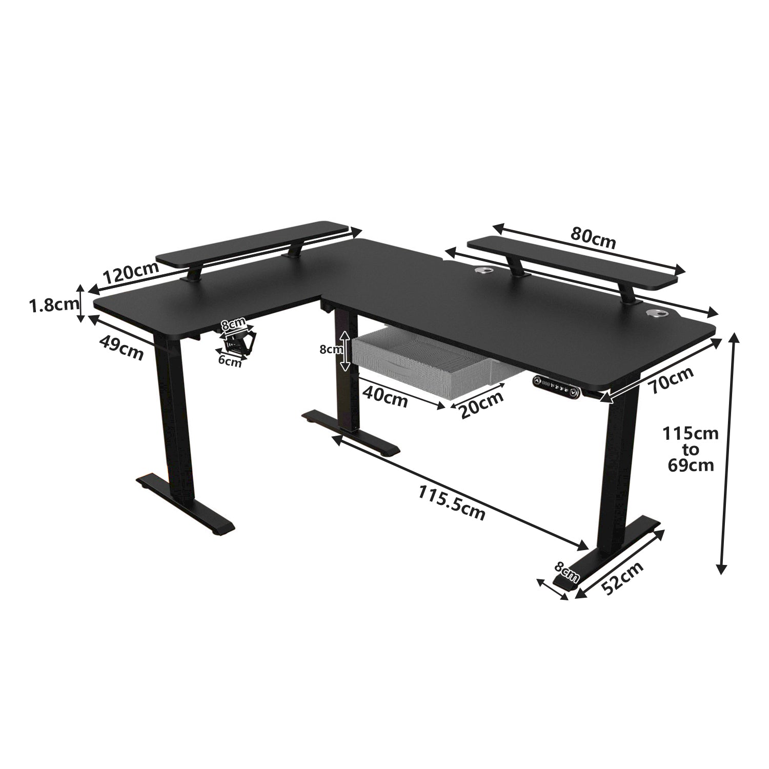 160 x 120cm L-förmiger Stehschreibtisch, verstellbarer elektrischer Sitz- und Stehpult für Zuhause und Büro mit Monitorständer und Schublade, Eiche