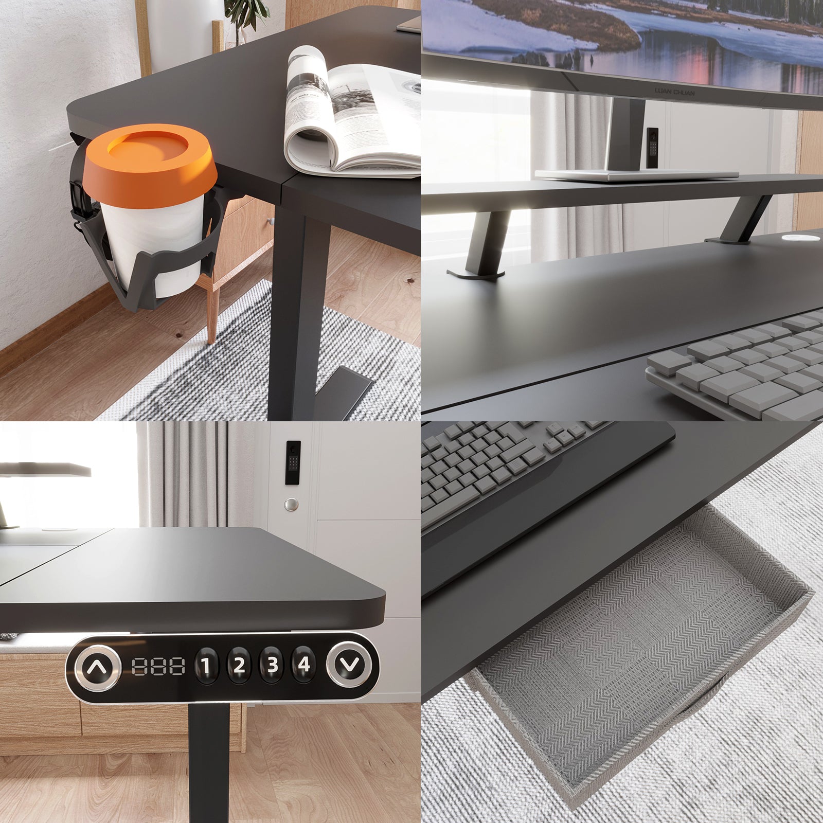 160 x 120cm L-förmiger Stehschreibtisch, verstellbarer elektrischer Sitz- und Stehpult für Zuhause und Büro mit Monitorständer und Schublade, Eiche