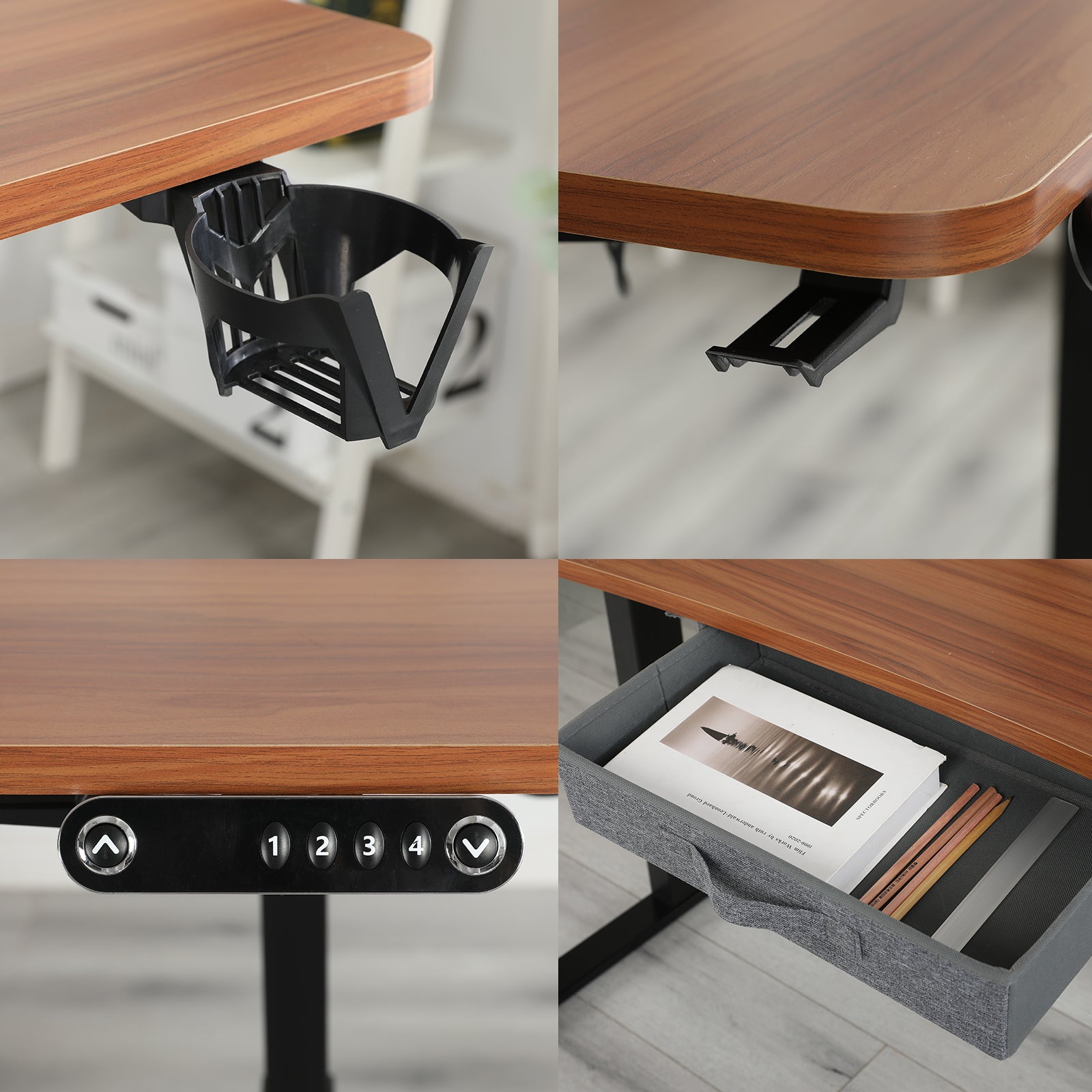 160 x 120cm L-förmiger Stehschreibtisch, verstellbarer elektrischer Sitz- und Stehpult für Zuhause und Büro mit Monitorständer und Schublade, Eiche