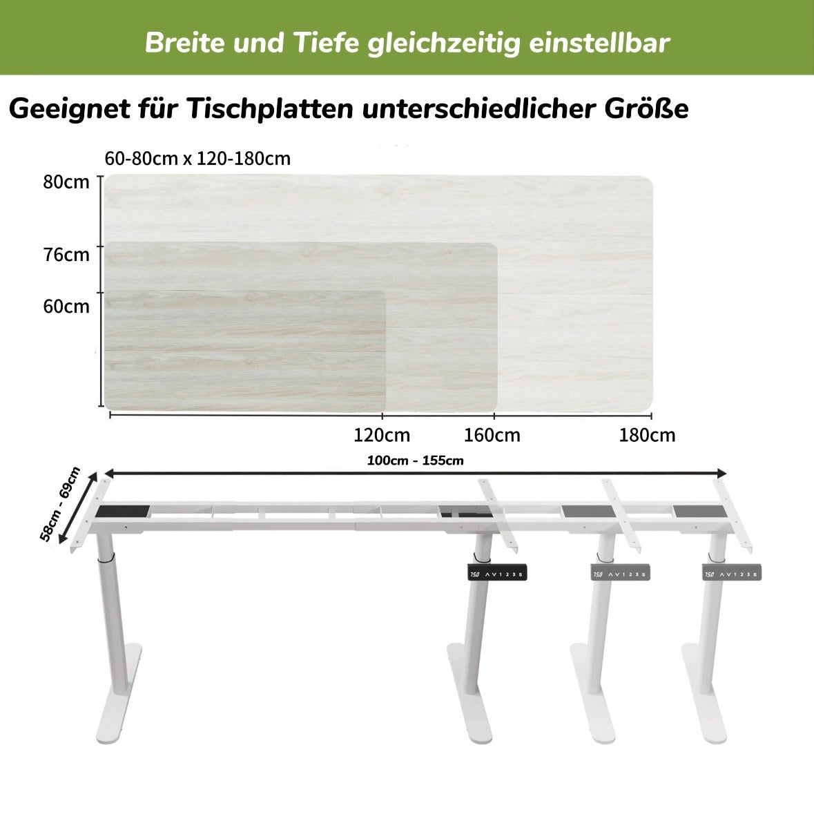 Hilodesk Höhenverstellbarer Schreibtisch elektrisch, 150 x 76 cm Tischoberfläche, Memory-Funktion mit 3 Höhen, Auffahrschutz, Braun, Weiß, Vollständiger Desktop