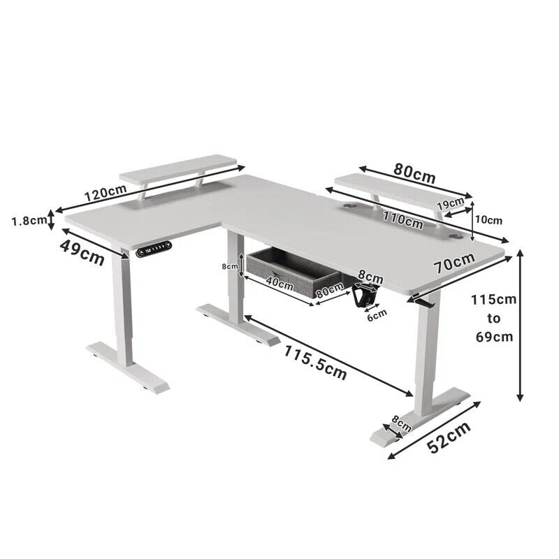 63" x 30" L-Shaped Standing Desk Adjustable Electric Sit and Stand for Home & Office with Monitor Stand and Drawer, Oak