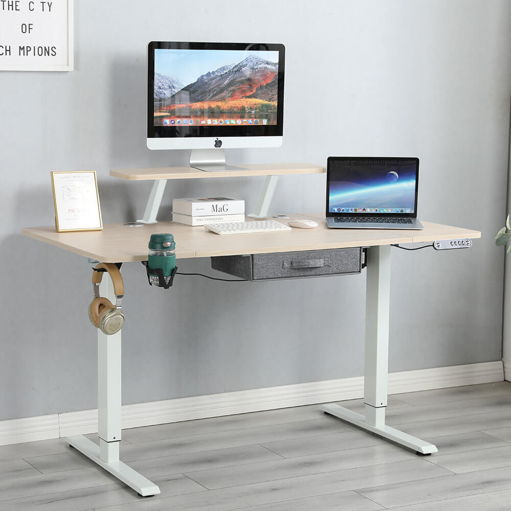 140(160) x 76 cm höhenverstellbarer elektrischer Sitz- und Stehständer für Zuhause und Büro mit Monitorständer und Schublade