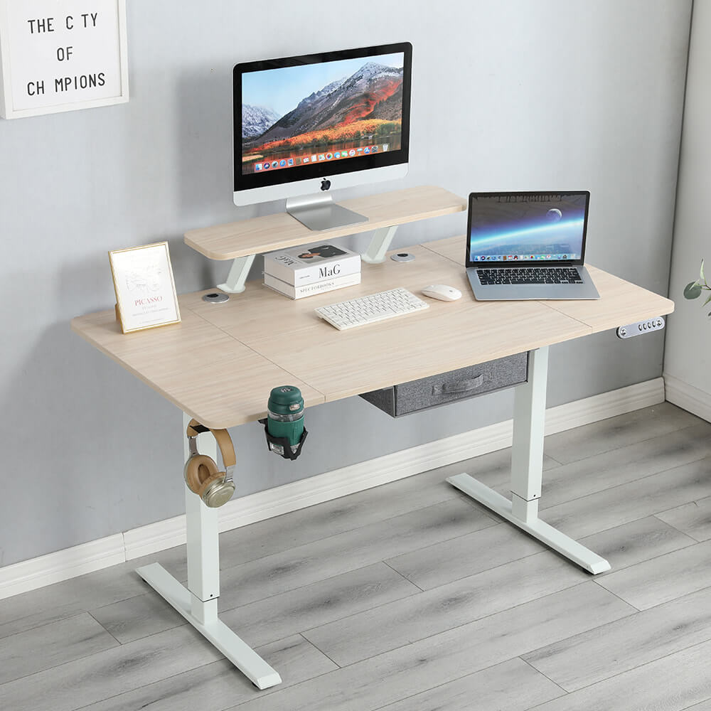 140(160) x 76 cm höhenverstellbarer elektrischer Sitz- und Stehständer für Zuhause und Büro mit Monitorständer und Schublade