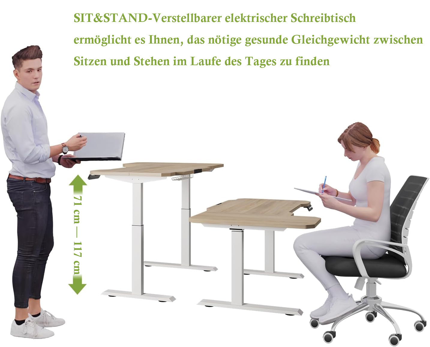 Hilodesk 150cm L-förmiger schreibtisch elektrisch höhenverstellbar eckschreibtisch, mit zwei Motoren, l förmiger tisch stehpult