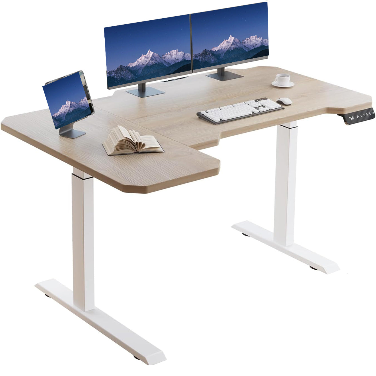 Hilodesk 150cm L-förmiger schreibtisch elektrisch höhenverstellbar eckschreibtisch, mit zwei Motoren, l förmiger tisch stehpult