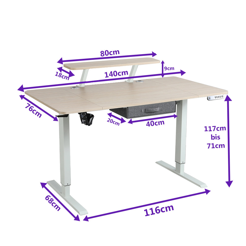 55" x 30" Height Adjustable Electric Sit and Stand for Home&Office with Monitor Stand and Drawer