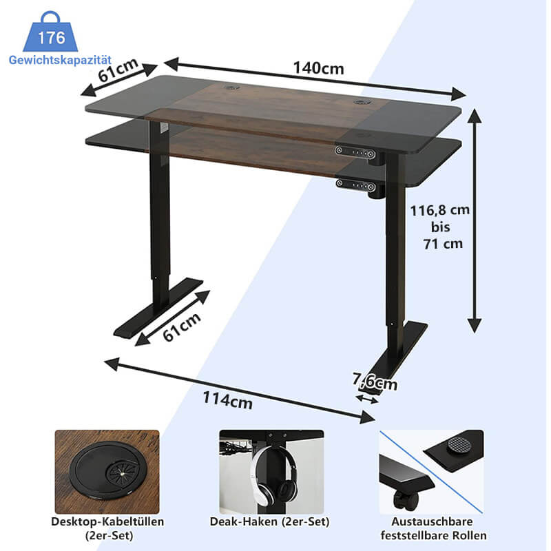 55" x 24" Height Adjustable Electric Standing Desk, Sit and Stand Home Office Desk with Splice Board with Wheels, White or Brown