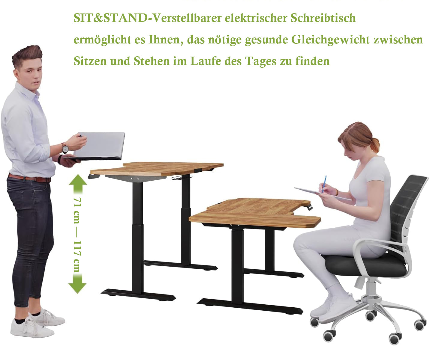Hilodesk 150cm L-förmiger schreibtisch elektrisch höhenverstellbar eckschreibtisch, mit zwei Motoren, l förmiger tisch stehpult