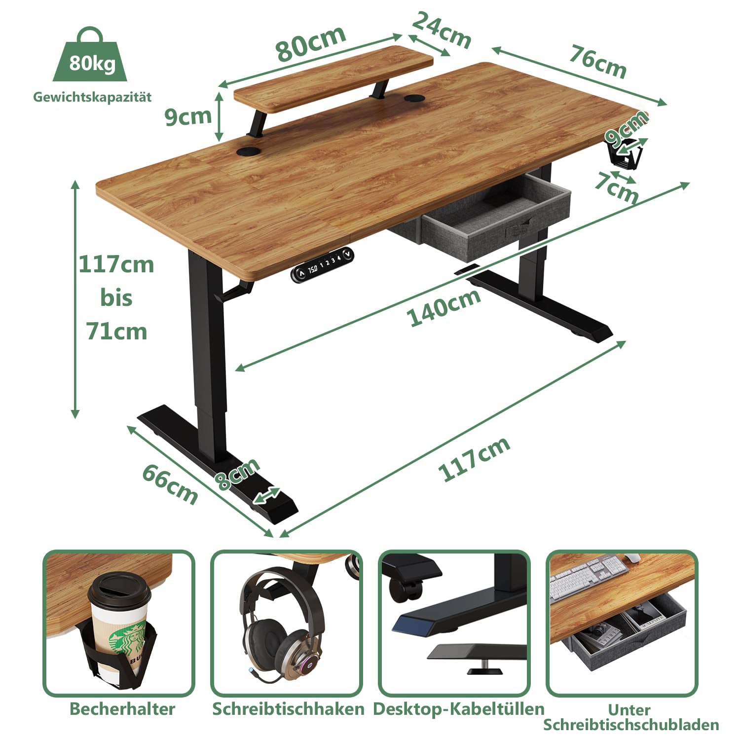 55" x 30" Height Adjustable Electric Sit and Stand for Home&Office with Monitor Stand and Drawer