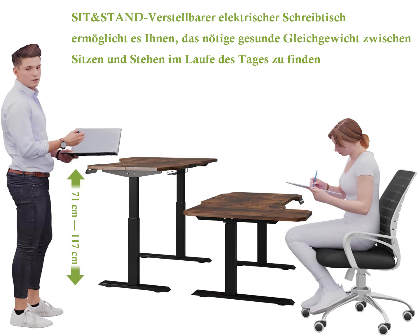 Hilodesk 150cm L-förmiger schreibtisch elektrisch höhenverstellbar eckschreibtisch, mit zwei Motoren, l förmiger tisch stehpult