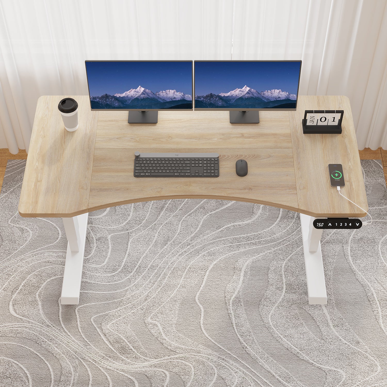 55"x 30" Standing Desk Electric Height Adjustable Computer Desk for Home&Office with Wheels, Oak or Brown