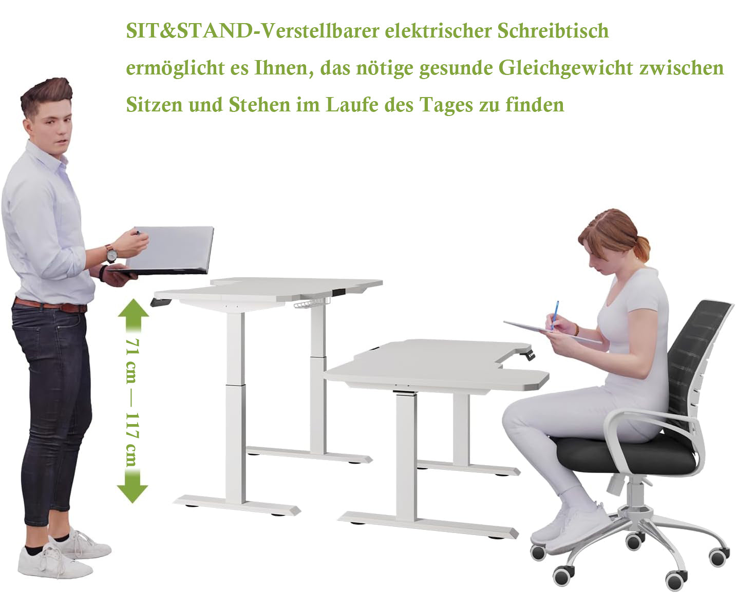 Hilodesk 150cm L-förmiger schreibtisch elektrisch höhenverstellbar eckschreibtisch, mit zwei Motoren, l förmiger tisch stehpult