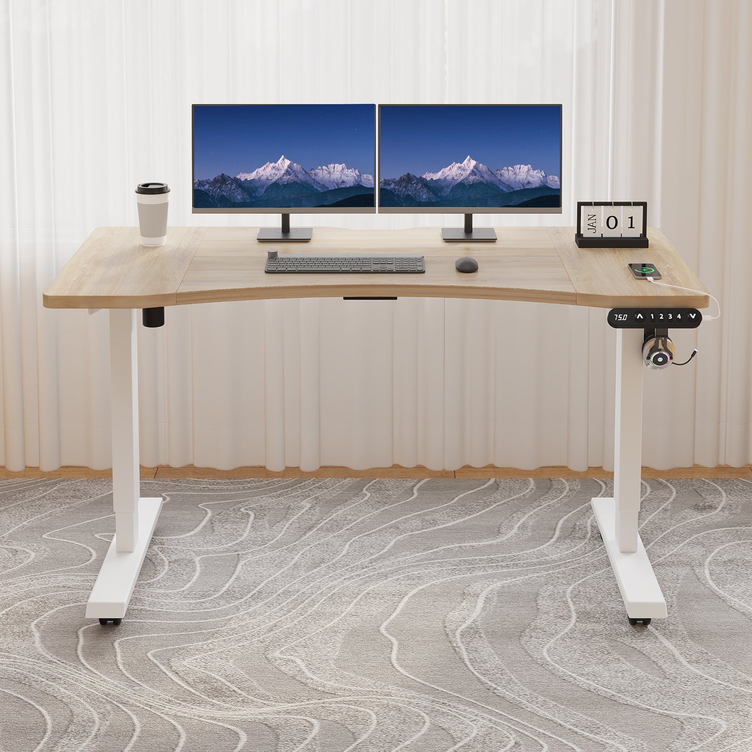 55"x 30" Standing Desk Electric Height Adjustable Computer Desk for Home&Office with Wheels, Oak or Brown