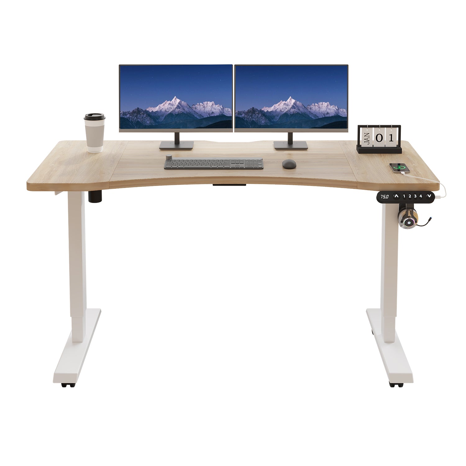 55"x 30" Standing Desk Electric Height Adjustable Computer Desk for Home&Office with Wheels, Oak or Brown