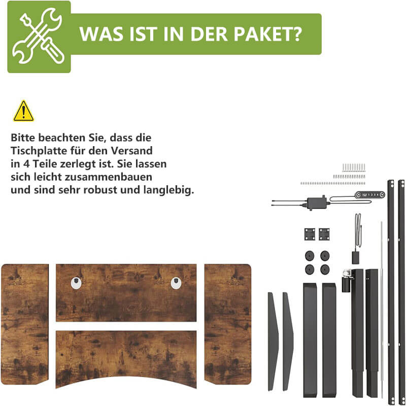 150 x 72cm Schreibtisch Höhenverstellbar Elektrisch,  mit zwei Motoren, mit 4-Funktions-Memory-Steuerung, Rollen, Weiß, Rustikales Braun