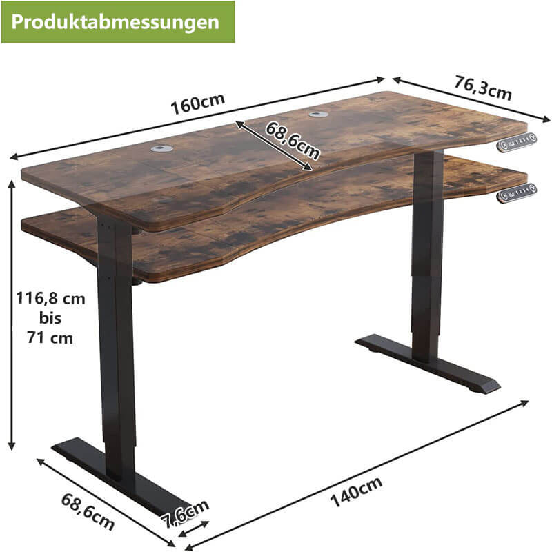 63" x 30" Premium Dual Motor Height Adjustable Standing Desk, Brown or White